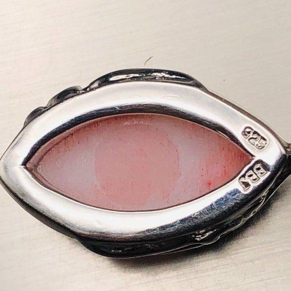 BBJ Sterling Silver 925, 16" Box Chain Necklace, Pink Agate Pendant, 8 Grams - Picture 11 of 14